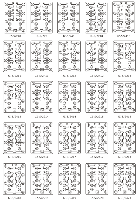 JZ-S/345靜態(tài)可調(diào)延時(shí)中間繼電器內(nèi)部接線(xiàn)圖及外引接線(xiàn)圖