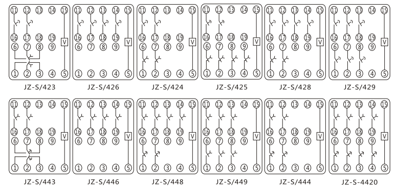 JZ-S/345靜態(tài)可調(diào)延時(shí)中間繼電器內(nèi)部接線(xiàn)圖及外引接線(xiàn)圖